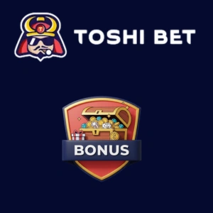 Toshi Bet logo with stylized samurai above a bonus shield and treasure chest icon