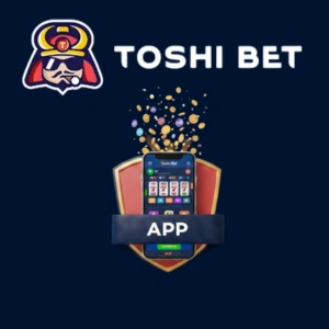 Toshi Bet logo with a phone displaying the app and colorful confetti